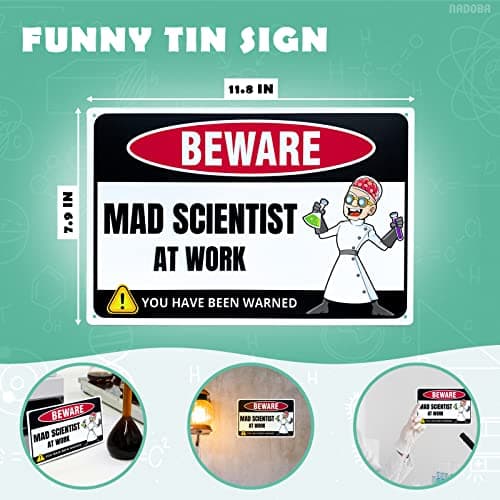 Mad Scientist at Work Desk Decor Tin Sign - Laboratory Posters for Wall - Metal Wall Decor - Science Gifts for Adults - Funny Science Classroom Decor - Party Decorations - Thumbnail 2