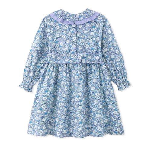 Simplee kids Baby Girl Fall Floral Dress Long Sleeve Print Sundress Vintage Toddler Dresses Navy 12 Months - Thumbnail 2
