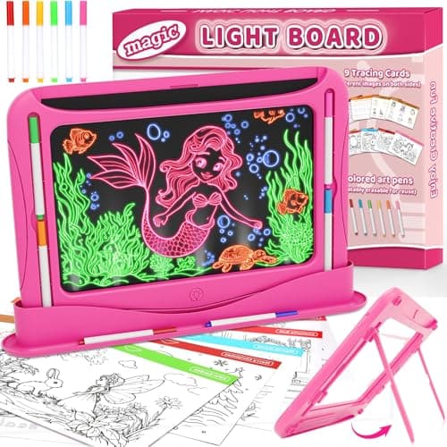 Ultimate LED Drawing Board for Kids Ages 5-7, Girls Toys Age 6-8, Christmas Birthday Gifts, Light Up Tracing Pad, 9 Double-Sided Cards, 6 Markers, Arts Crafts Learning Toy, Magic Doodle Writing Tablet