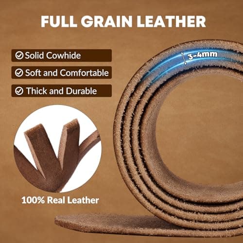 OZNDAS Genuine Leather Belt for Men Women Handmade Heavy-Duty Work Belt Leather Men's Belts | Jeans/Casual/Christmas Gifts - Thumbnail 3
