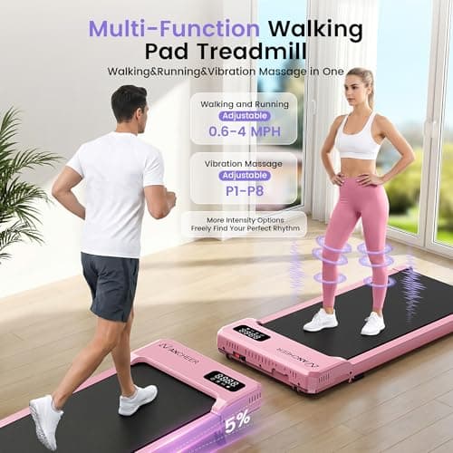 Pink Walking Pad Treadmill with Incline - Under Desk Treadmill with Vibration Plate, 2.5HP Compact Portable Treadmills for Home Small Spaces, Office, Remote Control & LED Display - Thumbnail 2