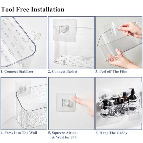 Eunion Bath Toy Storage Organizer, Bathtub Toy Storage Holder, Large Capacity Wall Mounted Shower Caddy Shower Organizer, No Drill Shelves Basket, Wave, 2 Pack - Thumbnail 6