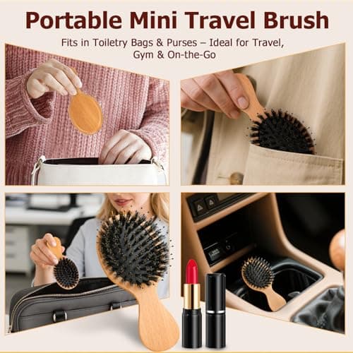 Mini Hair Brush, Travel Small Boar Bristle Hair Brush for Women Gift- Small Portable Compact HairBrush for Girls Kids Women Best Gift, Travel Size for Purse, Vacation, Business Trips & Outings - Thumbnail 5