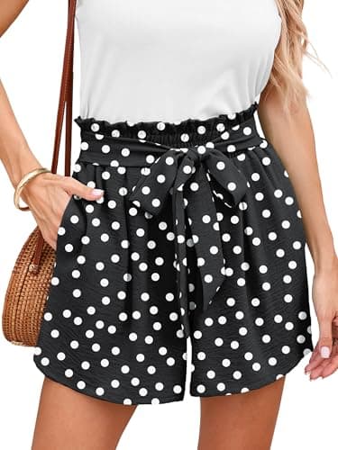 DEARCASE Women's Wide Leg Shorts with Pockets Irregular Polka Dots Small High Waisted Adjustable Lightweight Tie Knot Loose Fit Summer Lounge Cute Trousers - Image 1