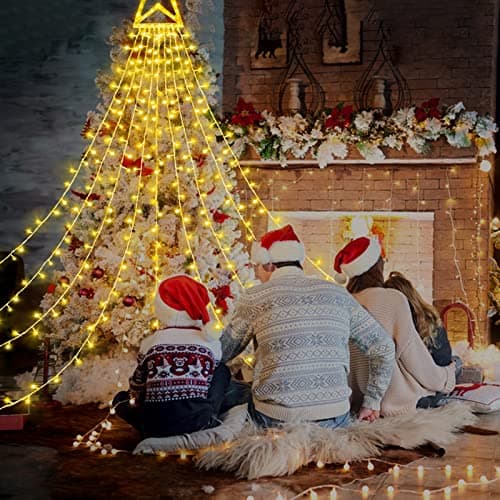 XUNXMAS Christmas String Lights Outdoor Decoration 317 LED Star Fairy String Lights 8 Modes & Waterproof for Party Wedding Patio Yard New Year Holiday Indoor Outdoor - Warm White - Thumbnail 5