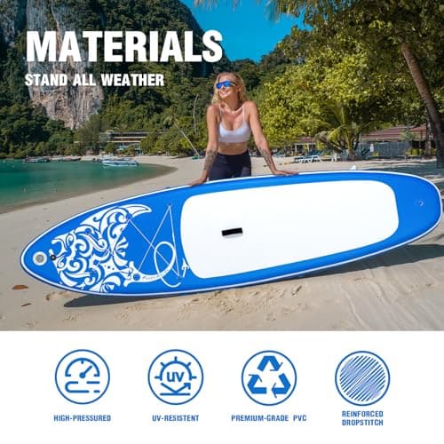 FEATH-R-LITE Inflatable Paddle Board Stand Up Paddleboards for Adults SUP with Premium Accessories Pump, Adjustable Paddle, Leash, Three Fins, Backpack (Dark Blue) - Thumbnail 4