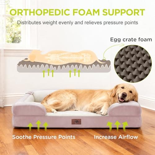 Orthopedic Dog Beds for Large Medium Dogs, Big Waterproof Memory Foam Pet Couch Bed with Removable Washable Cover, Tennis Ball Toy, 36x27 - Thumbnail 2