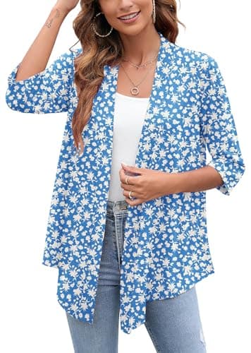 Heymoments Cardigan for Women Blue Butterflies X-Large Draped Open-Front 3/4 Sleeve Lightweight Casual Soft Drape Summer Fall Kimonos Cardigans - Image 1