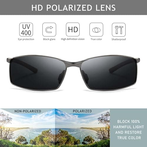 SUNGAIT Ultra Lightweight Polarized Sunglasses Men Rectangular Metal Frame with Spring Hinge SGT559-QH - Thumbnail 2