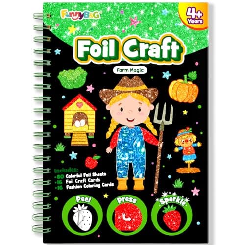 FUNNYB&G Foil Art Crafts for Kids Ages 4-8: Easter Basket Stuffers Essentials for Kids 2026, Easter Gifts for Kids, Crafts Supplies,Party Favors,Creative Toys for Kids 4 5 6 7 8 Years Old(Farm) - Image 1