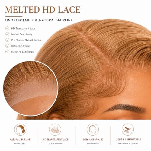 ROOMOOD 27# Ash Blonde Human Hair Lace Frontal Wig Body Wave 180% Density 13x6 Lace Front Wig Pre Plucked Natural Hairline for Women（24inch） - Thumbnail 3