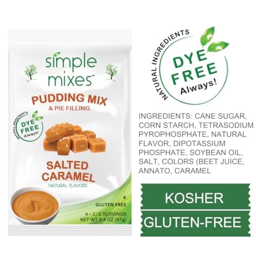 Simple Mixes Natural Instant Pudding & Pie Filling Mix, Healthy Snack, Salted Caramel (Butterscotch), Gluten and Dye-Free, No Fat, or Lactose, Kosher, 6 Pack - Thumbnail 2