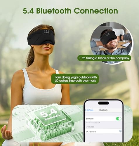 Sleep Mask with Headphones Bluetooth 5.4, LC-dolida Wireless Music Eye Mask for Sleeping Headphones with Soft Bamboo Cotton Cooling Breathable,Ultra-Thin Stereo Speaker for Side Sleepers - Thumbnail 4