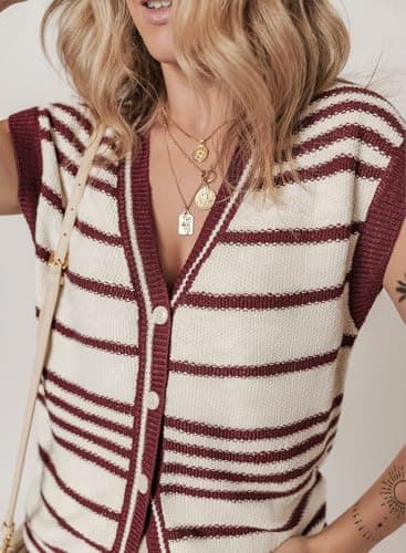 Dokotoo Womens Vest V Neck Cable Knit Vest for Women Short Sleeve Sweater Vest Knit Fashion Clothing Womens Sweaters Red Small - Thumbnail 4