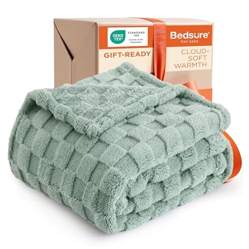 Bedsure GentleSoft Sage Green Throw Blanket for Couch - Checkered Fleece Blankets Gifts for Kids Girls, Cute Soft Cozy Spring Throw for Bedroom Home Decor Gifts, 50x60 Inches - Image 1