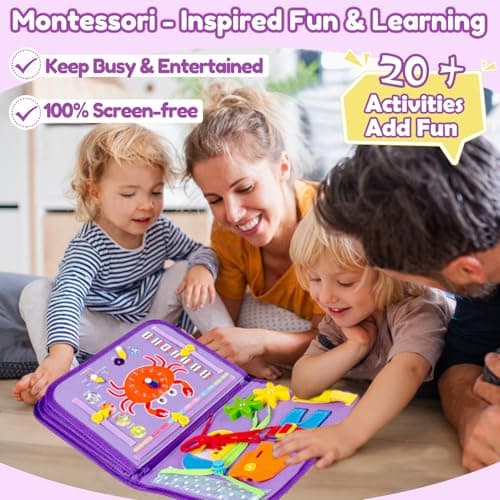 Qizfun Montessori Busy Board Book for Toddlers, Mermaid Sensory Learning Toy for Girls, Educational Fine Motor Skills Toy, Travel Busy Board for Car & Airplane - Thumbnail 3