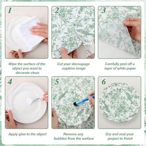 16 Pcs 8 Styles Decoupage Napkins, Sage Green Floral Paper Napkins Chinoiserie Decorative Cocktail Napkin Pretty Printed Cocktail Paper for DIY Crafting Furniture Decor Birthday Party Baby Shower - Thumbnail 4