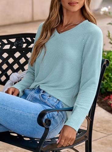 Dokotoo V Neck T Shirts for Women Loose Ribbed Vacation Cruise Outfits for Women 2026 Waffle Knit Women's Blouses School Clothes Plain Tops Womens Resort Wear Womens Tops Dressy Casual Canton X-Large - Thumbnail 5