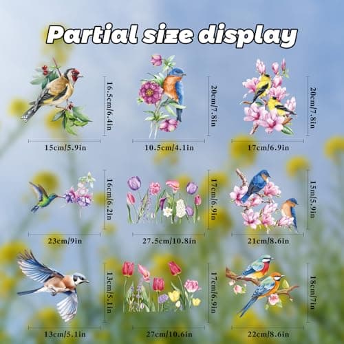 109 Pcs Spring Window Clings,Spring Flower Window Clings for Glass Windows,Double-Sided Floral Pattern Window Clings for Bird Strike Prevention,Seasonal Window Stickers for Spring Decor(9 Sheets) - Thumbnail 6