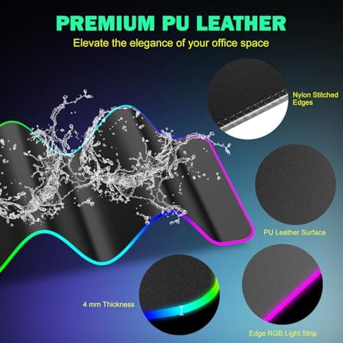 GIM PU Leather RGB Gaming Mouse Pad with 15W Magnetic Wireless Charging, 800x300x4mm LED Mouse Mat, 10 Light Modes, Non-Slip Rubber Base for PC MacBook Laptop - Thumbnail 3
