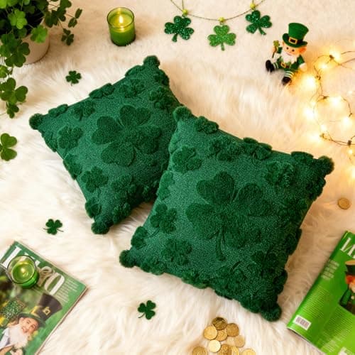 REBANDEN St Patricks Day Throw Pillow Covers Decorations 18x18 in 2-Piece Set,Green Pillow Covers Linen Spring Pillow Case Home Sofa St Patricks Day Decor. - Thumbnail 5