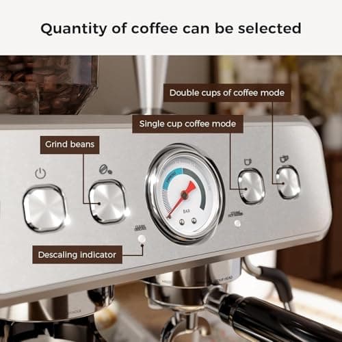Kismile Espresso Machine with Grinder, 20 Bar Expresso Coffee Machines with Milk Frother Steam Wand, Espresso Maker with 30 Grind Settings, Expresso Machines for Home, Perfect for Cappuccino, Latte - Thumbnail 3