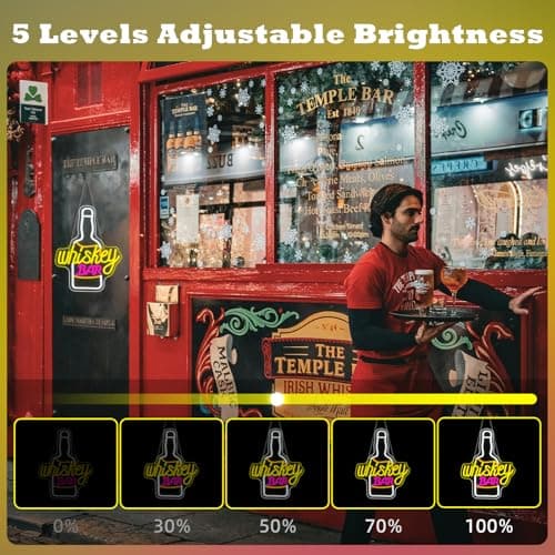 Whiskey Bar Neon Sign for Wine Decor Neon Beer Signs for Party Decor LED Wine Bottle Light Up Bar Pub Lounge Man Cave Wall Art Alcohol Gifts for Beer Lover Bartender - Thumbnail 2