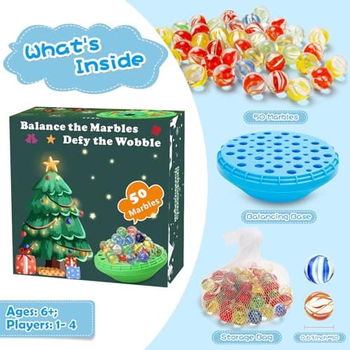 YUOIOYU Marble Balance Game - 50 Colorful Marbles with Built-in Storage, Fun Family Challenge for 1-4 Players, Educational Toy for Kids & Adults, Perfect for Parties, Travel & Birthday Gifts (Blue) - Thumbnail 4