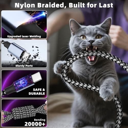 Dual Type-C Ports USB Multi Charging Cable Cord, 4 in 1 Charging Cables for Multiple Devices, Multi Charger Phone Charger Cord with iPhone 17/IP/Micro Port for iPhone 16-12/Android/iPad(5FT 2Pack) - Thumbnail 3