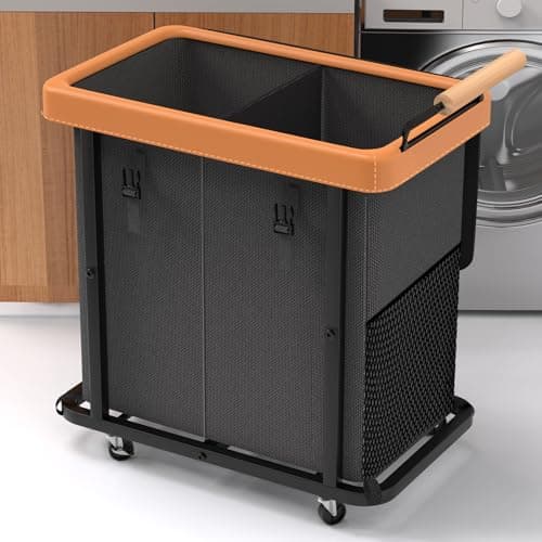 190L (50 Gal) Extra Large Fashion Laundry Hamper 2 Section with Lid, Rolling Laundry Basket Hamper with Handle, Laundry Organizer Storage Cart with Sturdy Metal Frame for Laundry Room, Hotel, black - Image 1