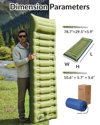 NINTYNINE Camping Sleeping Pad, 5.9" Extra-Thick Reinforced Camping Pad with Built-in Pillow & Foot Pump, Ultralight Compact Inflating Sleeping Mat for Backpacking Hiking Travel Tent Beach - Thumbnail 3