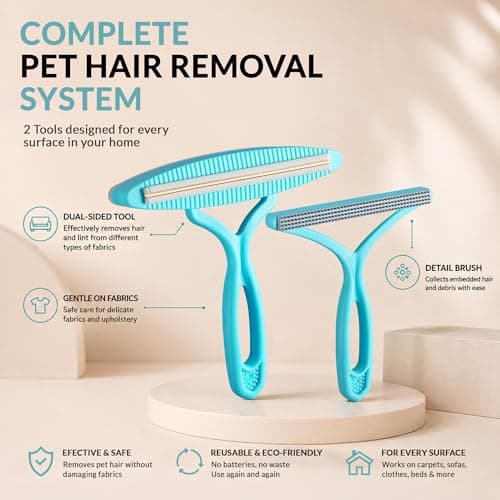 YOUDIWADI 2 Pack Set Pet Hair Removal Tool – Dual-Head Copper & Plastic Scraper for Carpet, Furniture & Car, Reusable Lint Remover for Embedded Dog & Cat Hair - Thumbnail 2