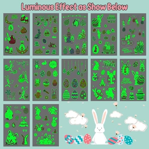 Partywind 132 PCS (12 Sheets) Luminous Easter Temporary Tattoos for Kids Basket Stuffers, Glow Easter Decorations Party Favors Supplies Essentials, Easter Games for Toddlers Boys Girls - Thumbnail 4