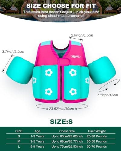 AEOCOO Toddler Swim Vest 20-30-50-70 Pounds, Kids Pool Floaties for 1-2-3-5-7-9 Years Old, Comfortable Wear Bright Float Jacket with Water Ring, Unpadded Sides for Arm Comfort, Boys, Girls, Pink - Thumbnail 4