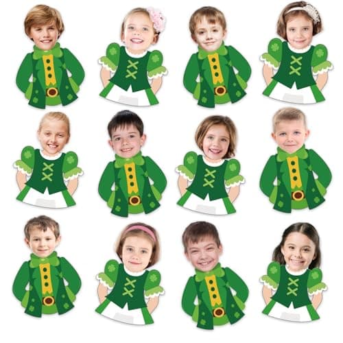 St Patricks Day March Bulletin Board Decorations, 50PCS Leprechaun Suit and Dress Cutouts with 100PCS Glue Points, DIY Photo Craft Cutouts for Classroom Home Shamrock Party Decor - Image 1