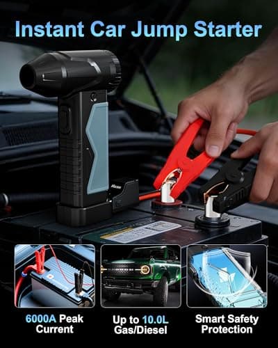 Macson 150000RPM Compressed Air Duster & Air Blower, 3-in-1 High-Speed Electric Air Duster with 6000A Jump Starter, Air Duster Rechargeable Battery Booster with LED Light for Home Car Cleaning - Thumbnail 3