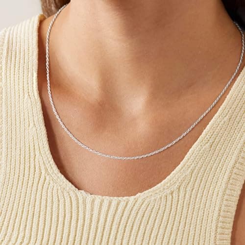 IEFWELL Silver Rope Chain Necklace for Women - 1.5mm Sterling Silver Twisted Rope Chains, Hypoallergenic Soft Sturdy Necklace, 16 Inch Jewelry Gifts for Women Men - Thumbnail 4