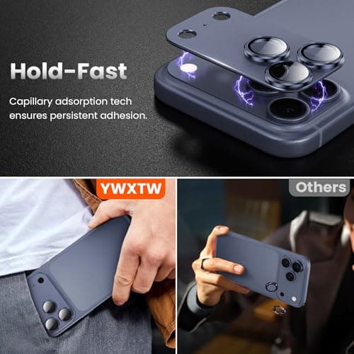 YWXTW Designed for iPhone 17 Pro Camera Lens Protector, [1:1 Perfect Fit] Full Coverage Matte Metal Tempered Glass Camera Screen Cover Accessories, Case Friendly (Deep Blue, iPhone 17 Pro) - Thumbnail 5