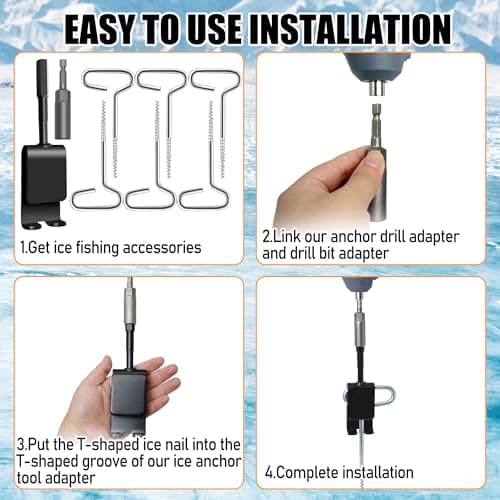 14pcs Ice Anchor Tool Kit, Universal Ice Fishing Anchor Tool with Ice Anchor Drill Adapter, 6Pcs Heavy Duty Tent Stakes, 6Pcs Rope Hanger, 1/4" Adapter Head for Setting Up Ice Fishing Shelter Tent - Thumbnail 4