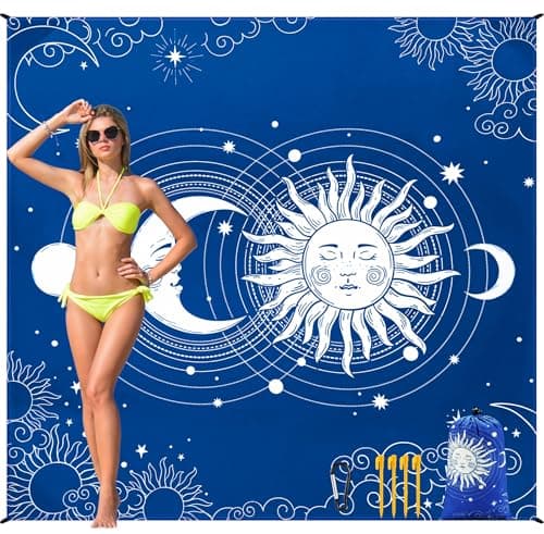 HIHOHO Beach Blanket Waterproof Sandproof Beach Mat for 1-8 Adults Quick Drying Durable Outdoor Picnic Mat for Beach Festival Travel Camping Hiking (BL-SUNMOON, 79"×83"(4 Person))