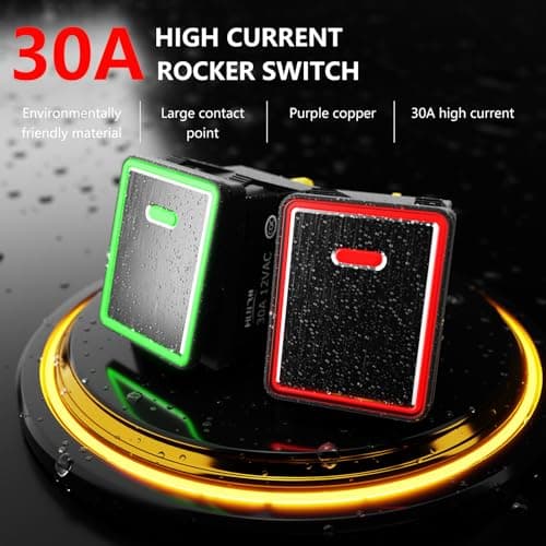 FILN 2PCS KCD4 Toggle Switch on Off 30A Marine IP65 Waterproof Rocker Switch 110v Green LED 30x22mm for Cars,Boat, and DIY Enthusiasts(Green Aluminum Alloy) - Thumbnail 3