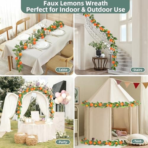 2PCS Artificial Oranges Garland(12Ft Total) - Faux Oranges Vine with Greenery, Realistic Fruit Garland for Home, Garden, Wedding, Party & Christmas Decor | Fake Orange Wreath for Hanging Decoration - Thumbnail 6