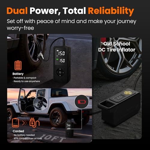 Achansfam P10 33s Fast Inflation Tire Inflator Portable Air Compressor with 20" Hose,150 PSI Cordless Air Pump with Dual Power Supply,Digital Gauge, Auto Shut-Off for Car, Truck, MPV, Bike, Ball - Thumbnail 3