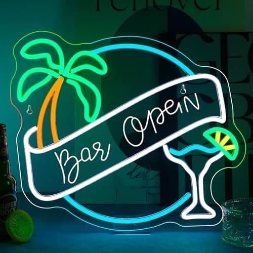 WX&YH Bar Open Neon Sign, Cocktail Coconut Tree Led Light Open Sign Neon Signs for Wall Decor Pub Party Club Beer Bar Lights Man Cave Coffee Home Stores Restaurant Palm Decor Gifts - Image 1
