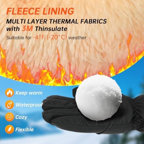 Fashinex Winter Gloves for Men Women, Waterproof Windproof Anti-Slip 10 Fingers Touch Screen Gloves with Thermal Lining for Cold Weather Motorcycle Driving Cycling Skiing Snowboarding Walking - Thumbnail 2