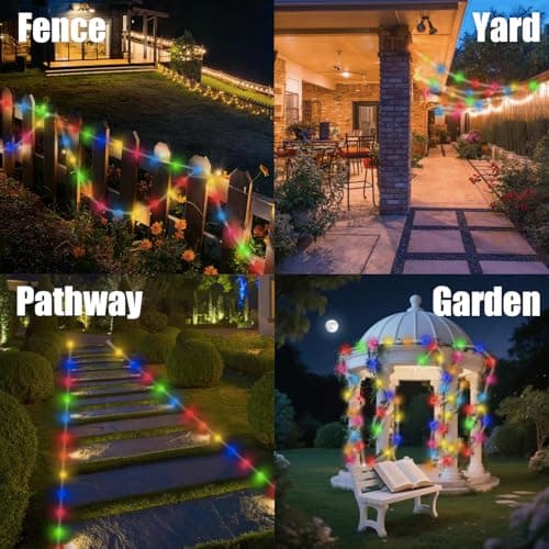AurNyvaMay (Multicolor Fairy Light Solar Outdoor 33Ft 100 LED Rope Lights for Outside 8 Modes Solar Rope Lights Outdoor Waterproof for Patio Fence Party Garden Yard Home Holiday Tree Decoration. - Thumbnail 5