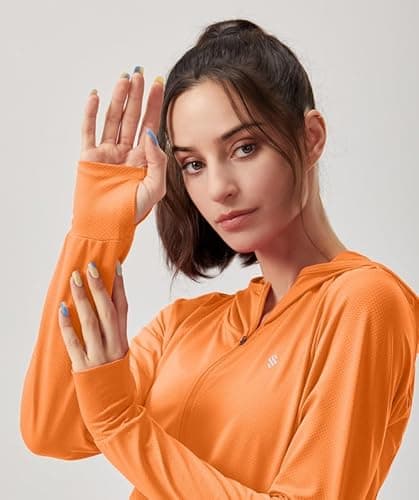 Soothfeel Women's UPF 50+ Sun Protection Hoodie Jacket Lightweight Long Sleeve Sun Shirt for Women with Pocket Hiking Outdoor(Orange, S) - Thumbnail 3
