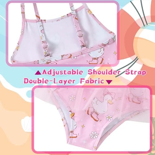 swimsobo Girls Swimsuit Size 7-8 One Piece Bathing Suits Tutu Pink Duck Kids Beach Swimwear Cute Adjustable Strap - Thumbnail 3