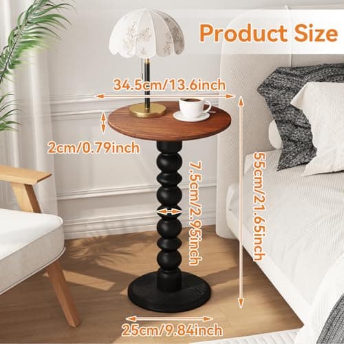 zaowofires Solid Wood Round Side Table, Small Drink Table,Cocktail Table, Wooden Pedestal End Table, Plant Stand for Living Room, Bedroom，Office and Corners(Walnut/Black) - Thumbnail 3