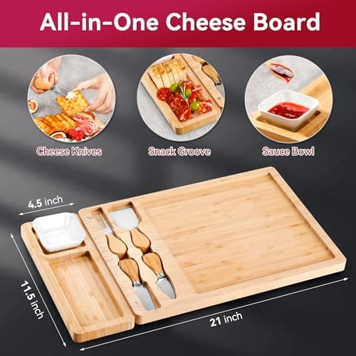 Easoger Large Bamboo Charcuterie Boards, Cheese Board and Knife Set - Unique Housewarming, Wedding and Bridal Gift - Thumbnail 5